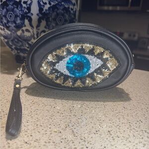 Black Sequin Evil Eye Wristlet Pouch